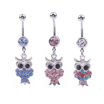 China Factory Direct Sales Romantic Owl Diamond Belly Rings Steel Body Piercing Jewelry for sale