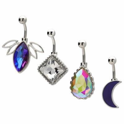 China Jewelry Romantic Wholesale Medical Steel Zircon Belly Rings Body Piercing Colorful Perforation for sale