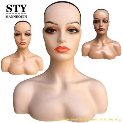 China With Wig Female Realistic Mannequin Head Stable Mannequin Stand Mannequin Stand Bust Makeup Mannequin Head Pour Wig for sale