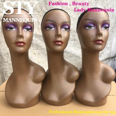 China Other Fashion Mannequin Head Black Female Mannequin Head With Shoulder For Makeup Mannequin Display Head for sale