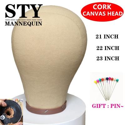 China Wig Hair Canvas Cork Head Mannequin Wig Display Styling Wig Stand Hair Extension Tools Wig Making Styling Deployment for sale