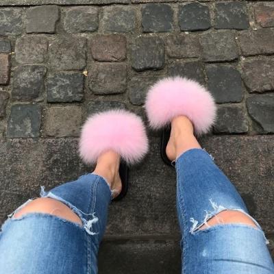 China Newest Arrival Fashion Trend Women Faux Fur Slippers High Quality Fox Slippers 100% Review Faux Fur Slippers Good For Ladies for sale