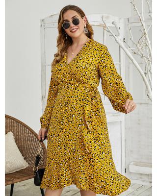 China Plus size plus size dress and skirts larger women dress spring and summer plus size casual outfits with leopard printingpattren for sale