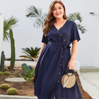 China Plus Size Plus Size Women Dresses Fat Plus Size Women Shirt Dress Long Relaxed Fit Shirt Dress With V-Neckline And Button For Summer for sale