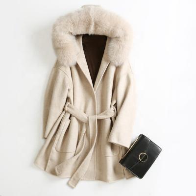 China Women's woolen coat women's winter coat viable cashmere double coat with really fox collar ladies coat for sale