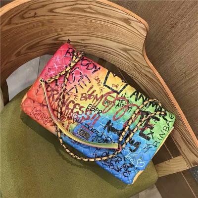 China MOQ small graffiti bag women graffiti bag rainbow bag with big size and PU factory price shenzhen cheng leather lily for sale