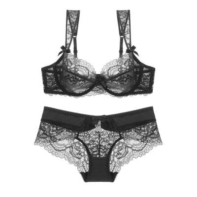 China Sexy QUICK DRY embroidery women lace up European thong panties underwear bra and lift elegant brief sets sexy lace gathering women bra for sale