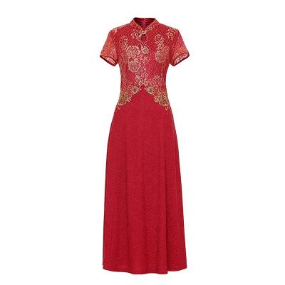 China Anti-wrinkle 2021 Latest Released In China Mother Wedding Flower Dress Embroidered Maxi Red Dress Women Evening Dresses Dress for sale