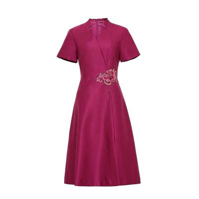 China Anti-wrinkle Fashion V-Neck Summen Mothers Wear Wedding Party Evening Dresses Red Embroidered Bodycon Dress for sale