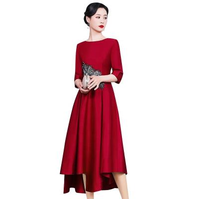 China Anti-wrinkle Factory Custom Modern Design Embroidered Red Dresses Women Party Luxury Women's Sheer Dress for sale