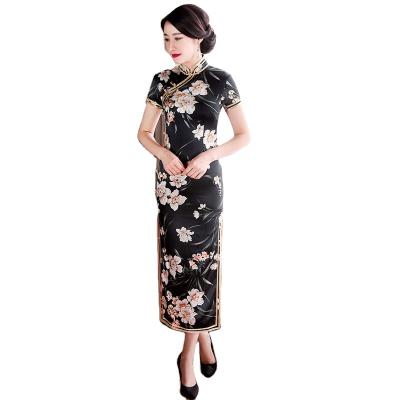 China 2021 New Arrival Chinese Style Dress Fashion Design Long Slim Cheongsam Lady Elegant Satin Cheongsam evening dressesWomen's Clothing for sale