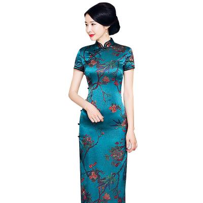 China Silk Chinese Cheongsam Satin Dress Qipao Traditional Chinese Traditional Thin Cheongsam Short Long Sleeve for sale