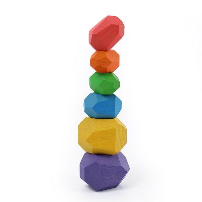 China Construction Toy Kids Educational Toys Natural Game Stacking Blocks Colored Wooden Balance Building Stones for sale