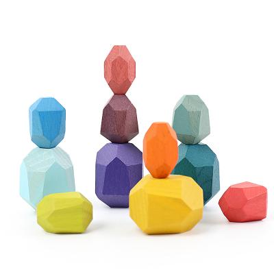 China Wooden Toy High Quality Eco Friendly Montessori Toy Wooden Stones Stacking Game Building Rock Blocks Puzzle Educational Toy for sale