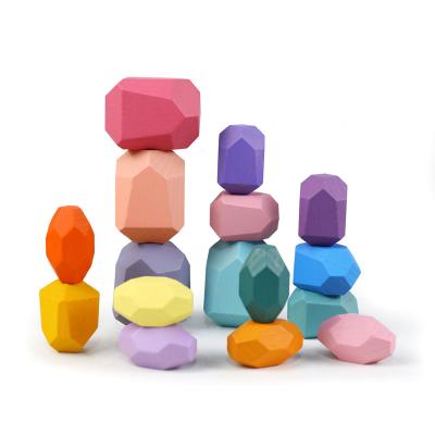 China Construction Toy Wooden Stones Stacking Game Rock Blocks Puzzle Educational Toy for sale