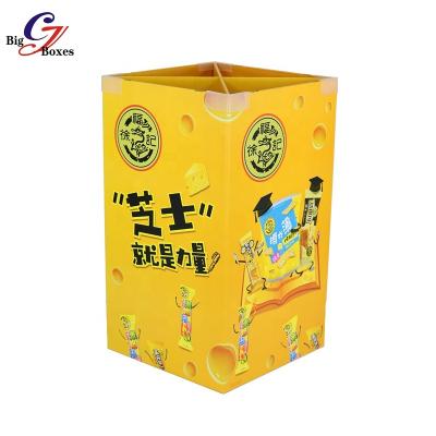 China Custom Design Recyclable Printed Corrugated Cardboard Trash Bin For Supermarket Display Bin Food Advertising for sale