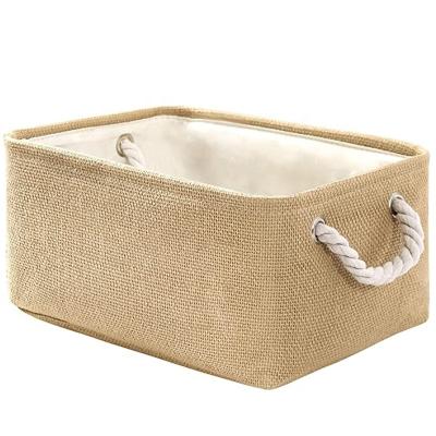 China New Design Viable Canvas Cubby Bins Collapsible Homeplus Box Tissue Storage Cubes with Macrame Rope Handle for Toy Books and Clothes for sale