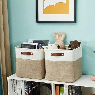 China Homeplus Best Selling Home Use Fabric Viable Cubby Bins Foldable Boxed Storage Baskets For Organizing Shelves With PU Handles For Organization for sale