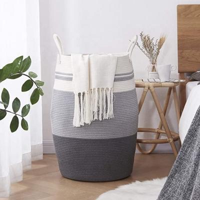 China 2022 Homeplus Sustainable New Arrival Large Size Round Braided Cotton Rope Laundry Hamper with Handles for Crafts and Organizing Nursery for sale