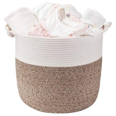 China Homeplus Sustainable Newcomer Braided Home Use Cotton Rope Sundries Basket With Handles For Bedroom Kids Room Laundry Room Bathroom for sale