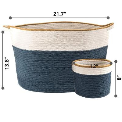 China Homeplus 2022 Hot New Arrival Viable Round Home Use Cotton Rope Woven Laundry Hamper Basket With Handles For Home Decorative for sale