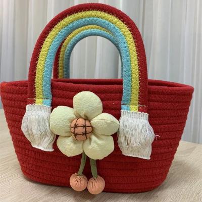 China Homeplus World Housewarming Gift Handmade Cotton Rope Basket Bin with Handles for Crafts and Organizing Nursery for sale