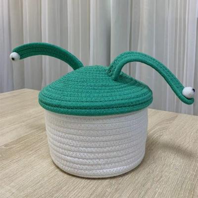 China Homeplus Hot Sale M New Viable Christmas Gift Round Braided Home Use Cotton Rope Sundries Storage Basket With Handles For Organizing for sale