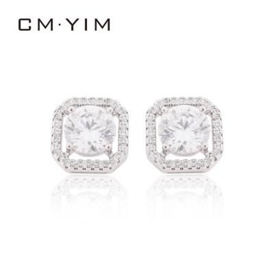 China Fashion CM YIM Jewelry Platinum WHITE CZ STONE Ear Studs Square Earrings Women's Zirconia Jewelry Cheap Price for sale