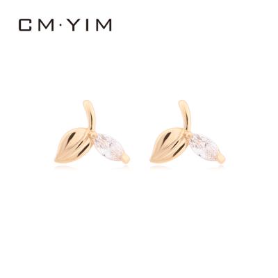 China Cm YIM Jewelry Fashion 18K Gold Plated Leaf Shaped Small White Zircon Earrings Women's Jewelry Wholesale for sale