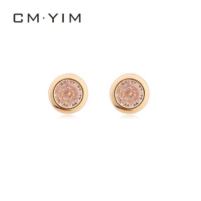 China Fashionable cm YIM Jewelry Fashionable and simple white zircon round earrings are designed for women for sale