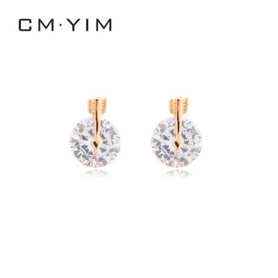 China Fashion CM YIM Jewelry Fashionable and Simple Design Women's 18K Gold Plated Round Beautiful White Zircon Inlaid Earrings for sale