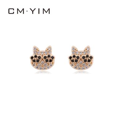 China Cm YIM Jewelry Exquisite Beautiful Women's 18K Gold Plated Cat Stud Earrings Are Suitable For Young Girls As Jewelry Gifts for sale