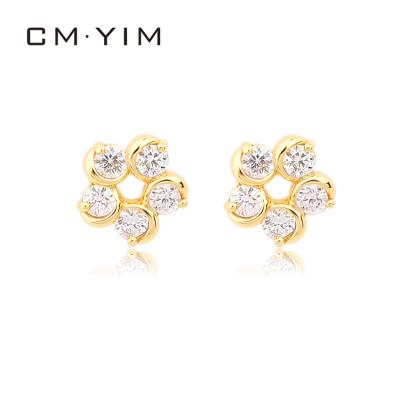 China CM YIM Jewelry Stylish new FASHIONABLE design gilded plum shape stone white women's fancy stud earrings 24K with diamond earrings for sale