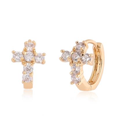 China CLASSIC luxury circle earring huggie design personality charm Dubai jewelry fashion diamond 18K gold plated cross women earrings for sale