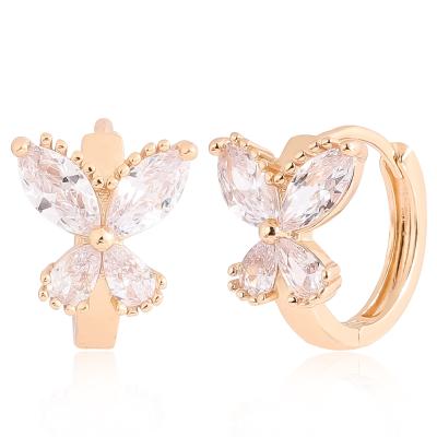 China Party Women Jewelry CLASSIC Copper 18k Gold Plated Butterfly Drop Huggie Circle Huggie Earrings for sale