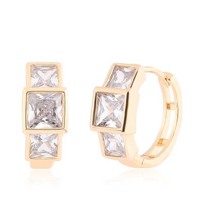 China CLASSIC Square Stone 18K Gold Plated Cubic Zirconia Huggies Inlaid Earring Cm YIM Square Stone Earrings Bing For Ladies for sale