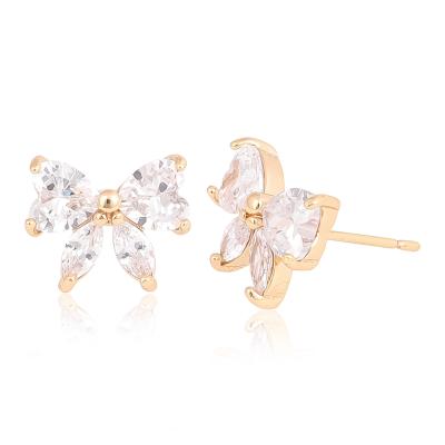 China CM YIM Hot Sale Jewelry Cheap Price Cute Fashion Rhinestone Stud Earrings For Women 18K Gold Plated Bowknot Stud Earring With Zircon for sale