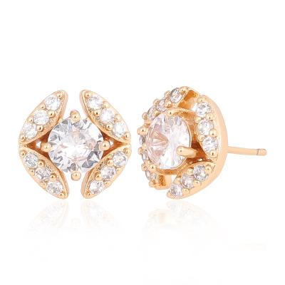 China FASHIONABLE CM YIM Small Zircon Diamond Unique Gold Stud Earrings Women 18K Gold Plated Personal Stud Earring For Girl Ladies for sale