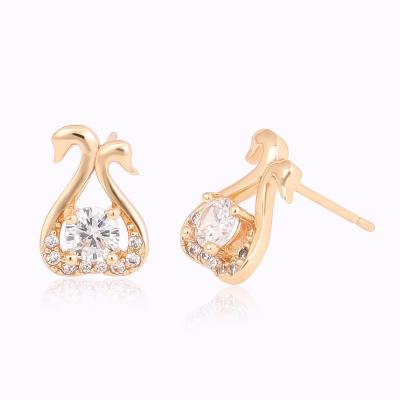 China New Design CM Fashion Crystal Rhinestone Women Double Swan Earrings .zircon Brass Heart Stud Earrings for sale