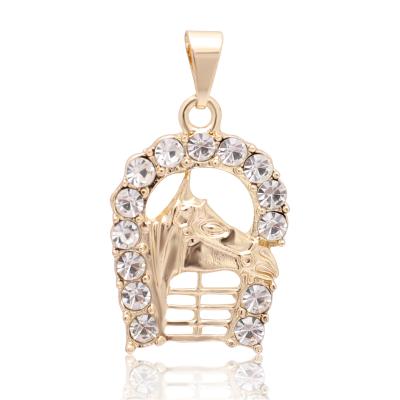 China Monochromatic Pendant Necklace Horse Shape Charm Half Moon Shape Animal Pendant Copper Alloy Animal Claw Setting Hiphop for sale