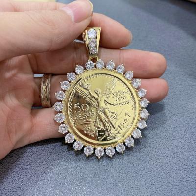 China Charm Pendant Cm YIM Direct 14K Gold Plated Religious Centernario Pendant Designs, 50 Peso Mexican Coin Mens Pendant for sale