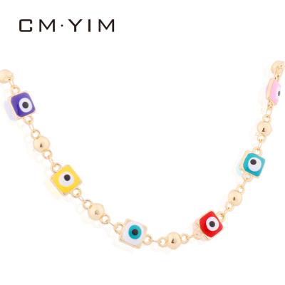 China Cm YIM Jewelry New Fashionable Lady Fashion Stainless Steel Necklace Gold Color Stainless Steel Drip Eyes Blue Eyes Oil Drip Neckl for sale