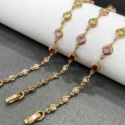 China 2021 New Product FASHIONABLE High Quality Luxury Gold Plated 18K Gold Plated Rainbow Sapphire Bangle Bracelet With Big Zircon for sale