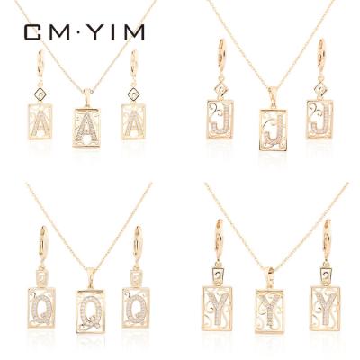 China Cm YIM Jewelry Fashion Trendy Jewelry Hollow Out English Design Letter Gold Plated Zircon Earrings Necklace Set Women's Wholesale for sale