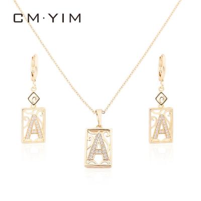 China CM YIM Jewelry Fashion HOT Jewelry Hollow Design Letter Zircon Gold Plated Earrings Necklace Jewelry Sets 18k Gold Plated for sale