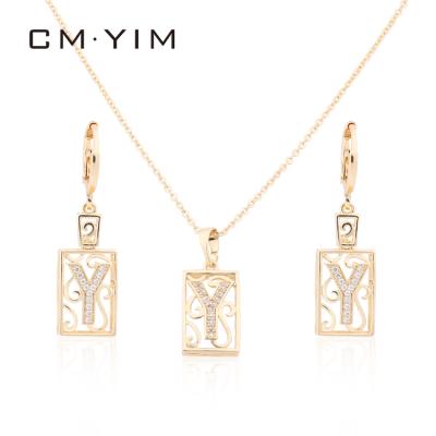 China CM YIM Jewelry Fashion HOT Jewelry Hollow Design Letter Zircon Gold Plated Earrings Necklace Jewelry Sets 18k Gold Plated for sale