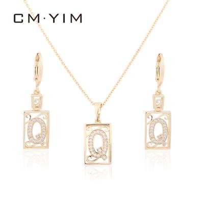 China CM YIM Jewelry Fashion HOT Jewelry Hollow Design Letter Zircon Gold Plated Earrings Necklace Jewelry Sets 18k Gold Plated for sale