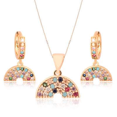 China Cm YIM Colorful Jewelry Fashion Romantic Cheap Bridal Gold Plated Zircon Necklace And Earrings Jewelry Set for sale