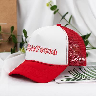 China COMMON High Quality Print Mesh High Quality Fashion 5 Panel Rope Embroidery Logo Foam Trucker Hat for sale