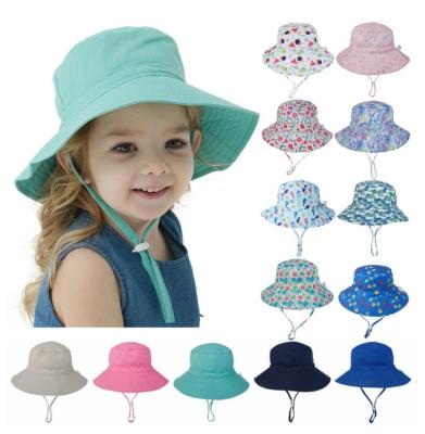 China New Summer High Quality Casual Outdoor Kids Baby UV Protection Sun Hat Custom Printed Logo Wide Brim Bucket Hat for sale